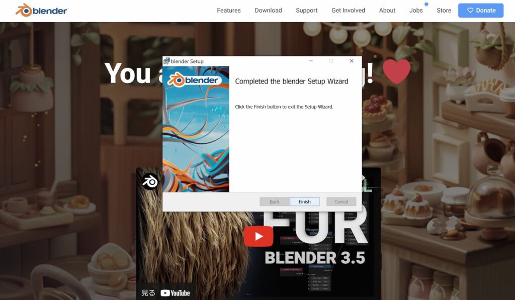 Blender　インストール　最終画面