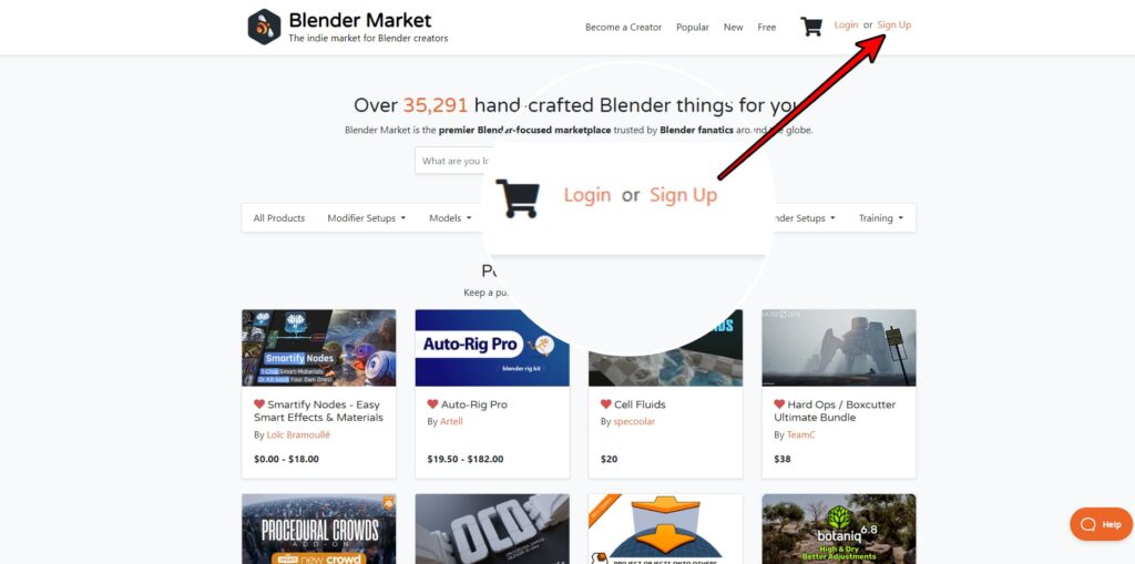 Blender Market signup
