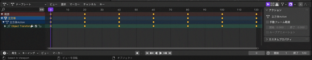 Blender　アニメーション　キーフレーム移動